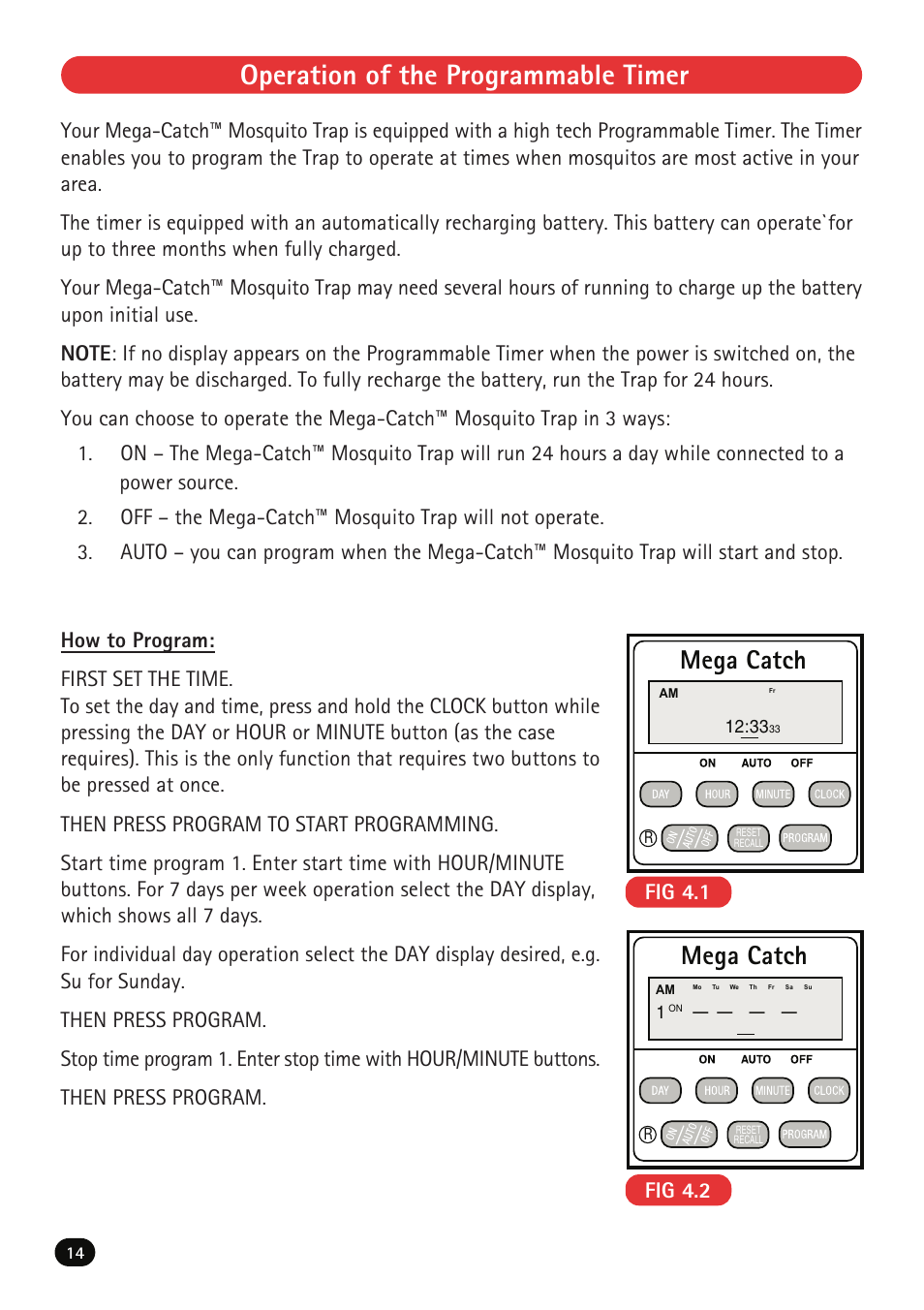 Operation of the programmable timer, Mega catch | Mega Catch MCU-800 Ultra User Manual | Page 16 / 32