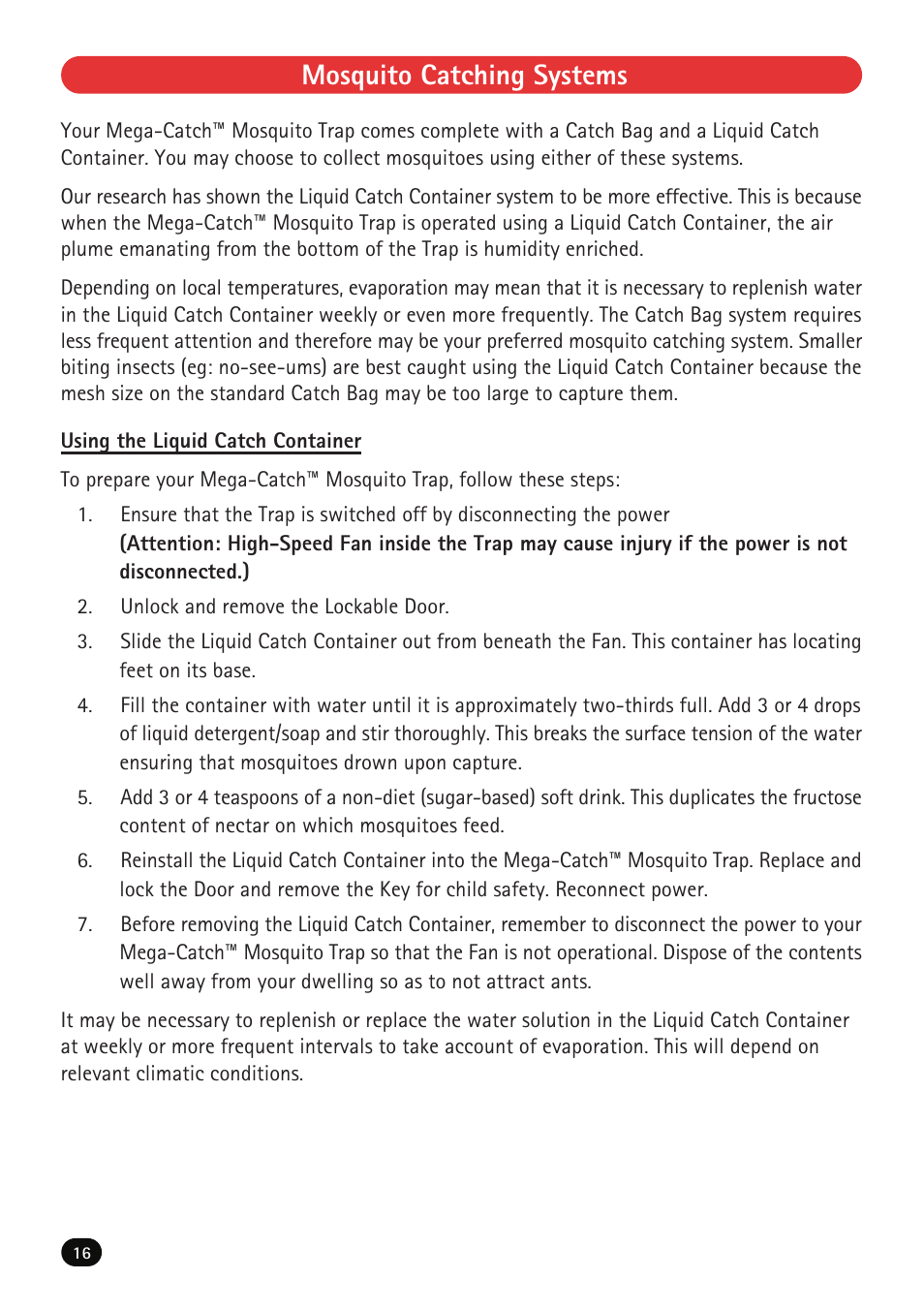 Mosquito catching systems | Mega Catch MCU-800 Ultra User Manual | Page 18 / 32