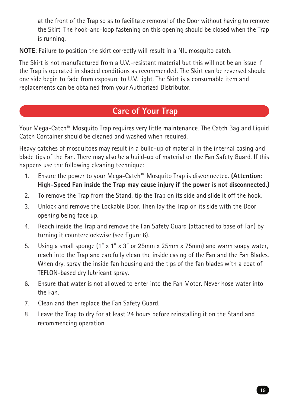 Care of your trap | Mega Catch MCU-800 Ultra User Manual | Page 21 / 32