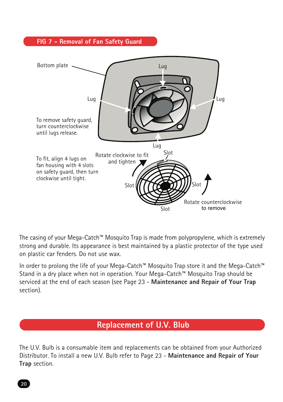 Replacement of u.v. blub | Mega Catch MCU-800 Ultra User Manual | Page 22 / 32
