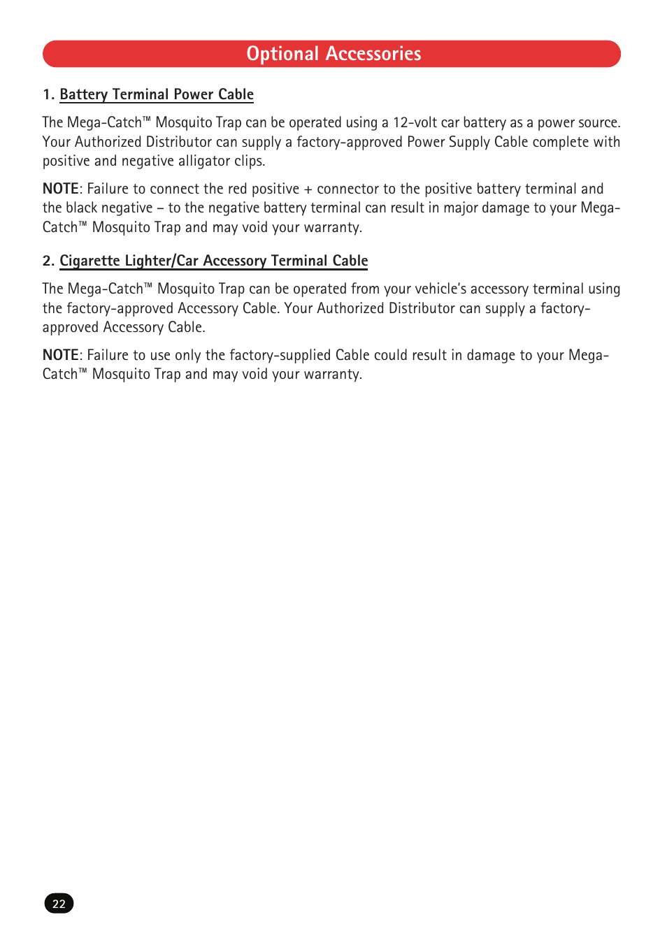 Optional accessories | Mega Catch MCU-800 Ultra User Manual | Page 24 / 32