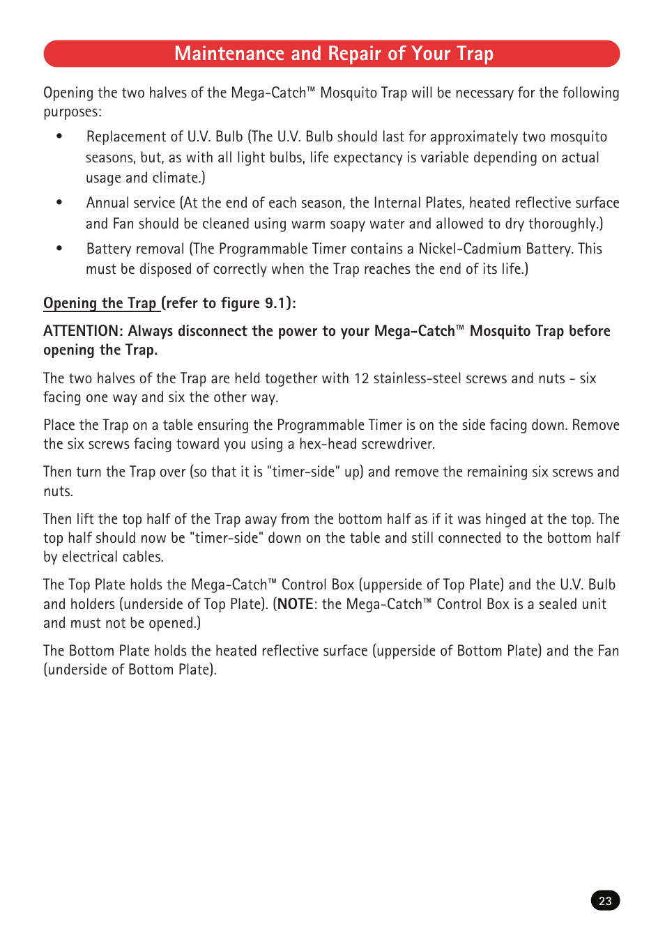 Maintenance and repair of your trap | Mega Catch MCU-800 Ultra User Manual | Page 25 / 32