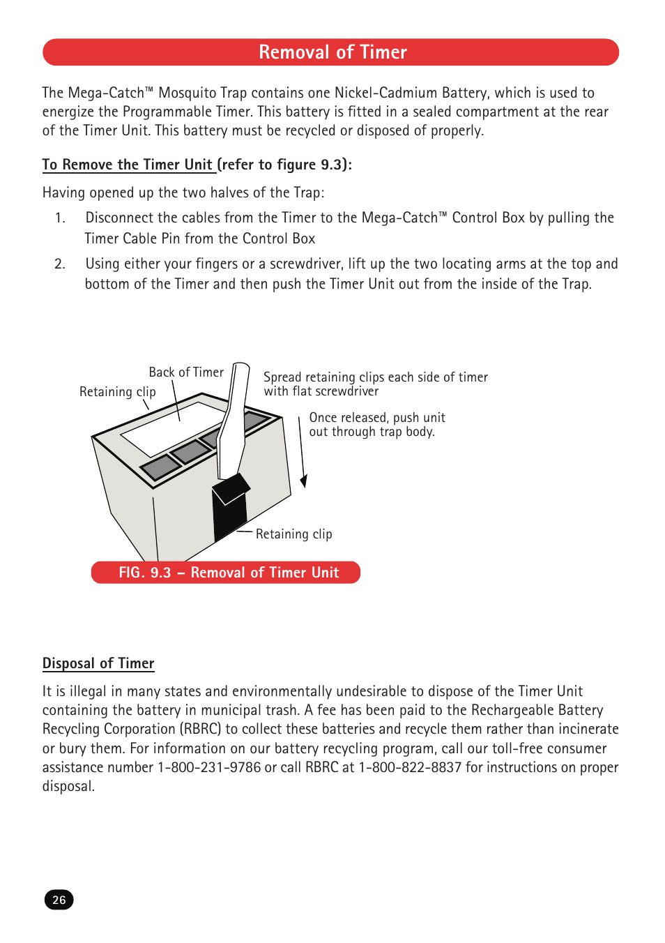 Removal of timer | Mega Catch MCU-800 Ultra User Manual | Page 28 / 32