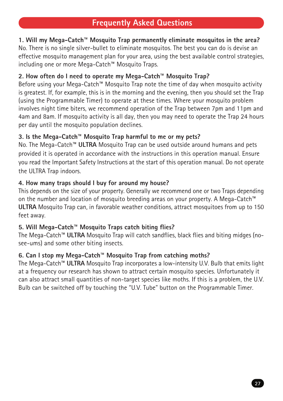 Frequently asked questions | Mega Catch MCU-800 Ultra User Manual | Page 29 / 32