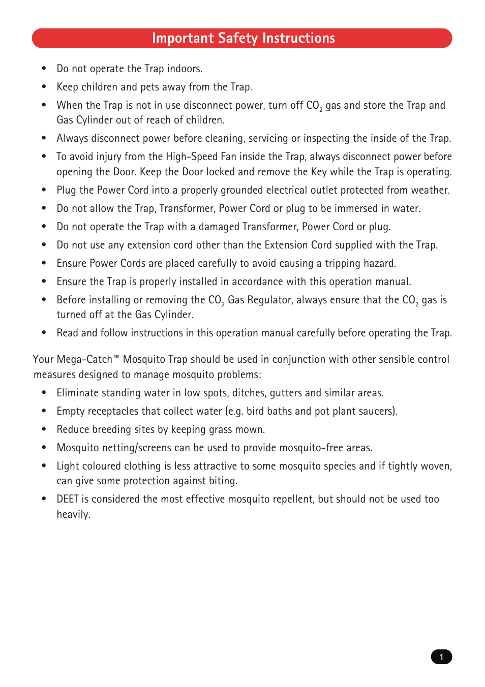 Important safety instructions | Mega Catch MCU-800 Ultra User Manual | Page 3 / 32