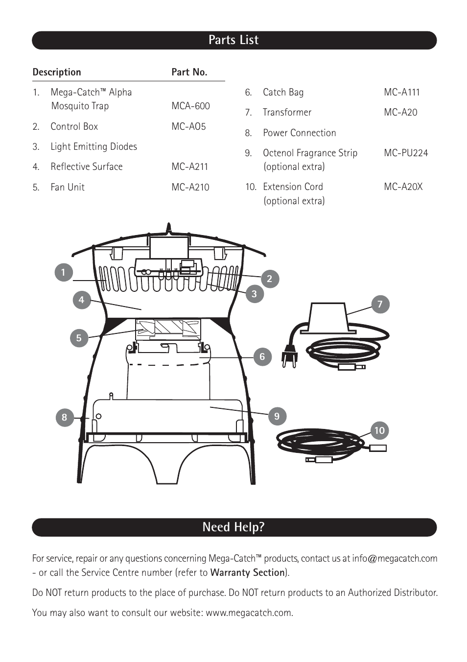 Parts list need help | Mega Catch MCA-600 Alpha User Manual | Page 7 / 8