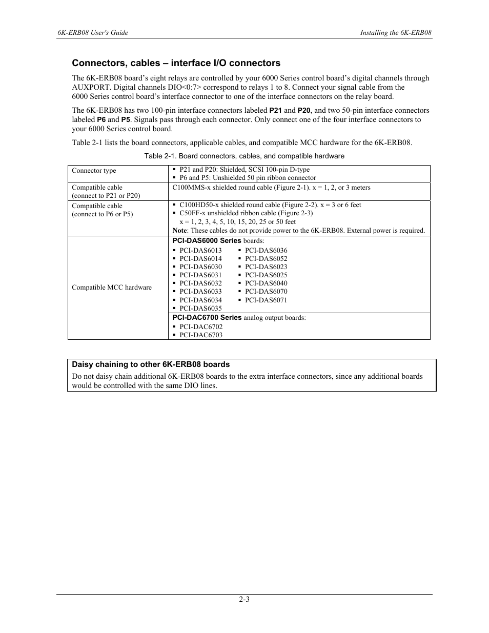 Connectors, cables – interface i/o connectors, Connectors, cables – interface i/o connectors -3 | Measurement Computing 6K-ERB08 User Manual | Page 12 / 32