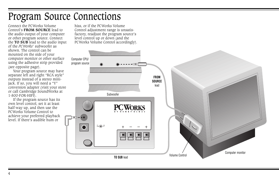 Program source connections | Cambridge SoundWorks PCWorks Speaker System User Manual | Page 10 / 24