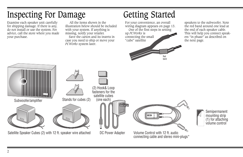 Inspecting for damage getting started | Cambridge SoundWorks PCWorks Speaker System User Manual | Page 8 / 24