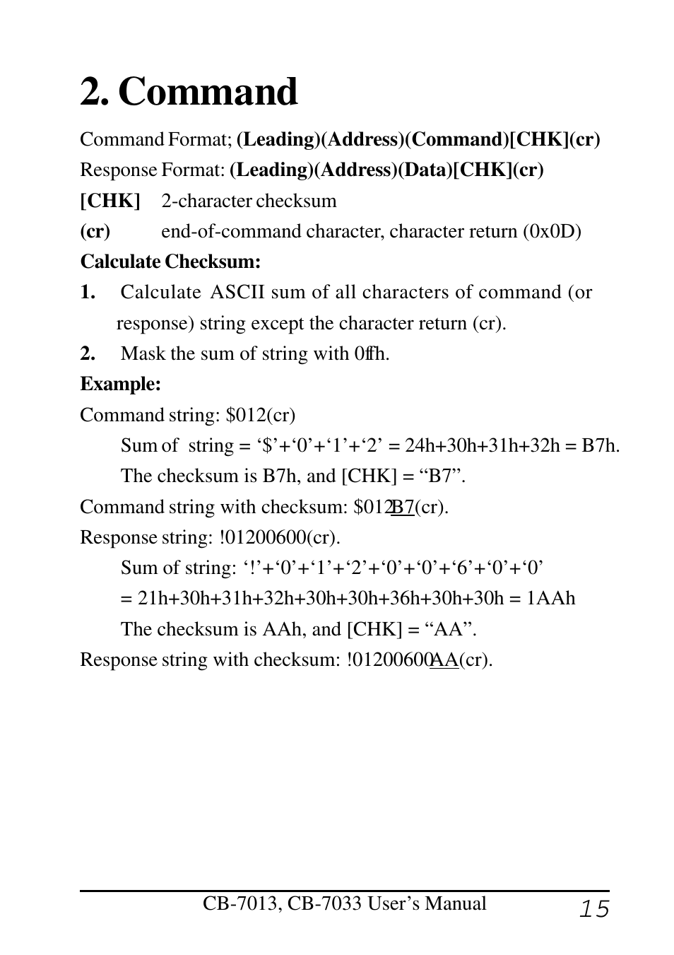 Command | Measurement Computing CB-COM-7013 User Manual | Page 15 / 44