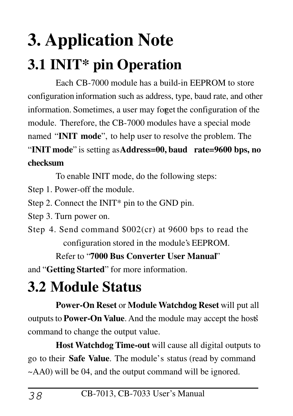 1 init* pin operation, 2 module status | Measurement Computing CB-COM-7013 User Manual | Page 38 / 44