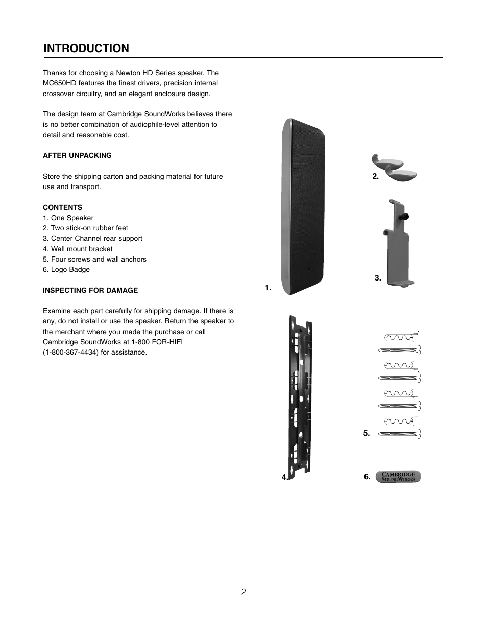 Introduction | Cambridge SoundWorks NEWTON MC650HD User Manual | Page 2 / 12