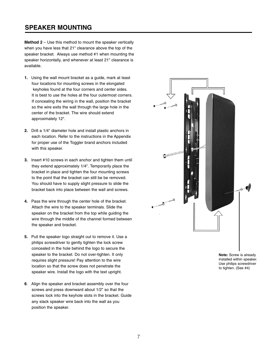 Speaker mounting | Cambridge SoundWorks NEWTON MC650HD User Manual | Page 7 / 12