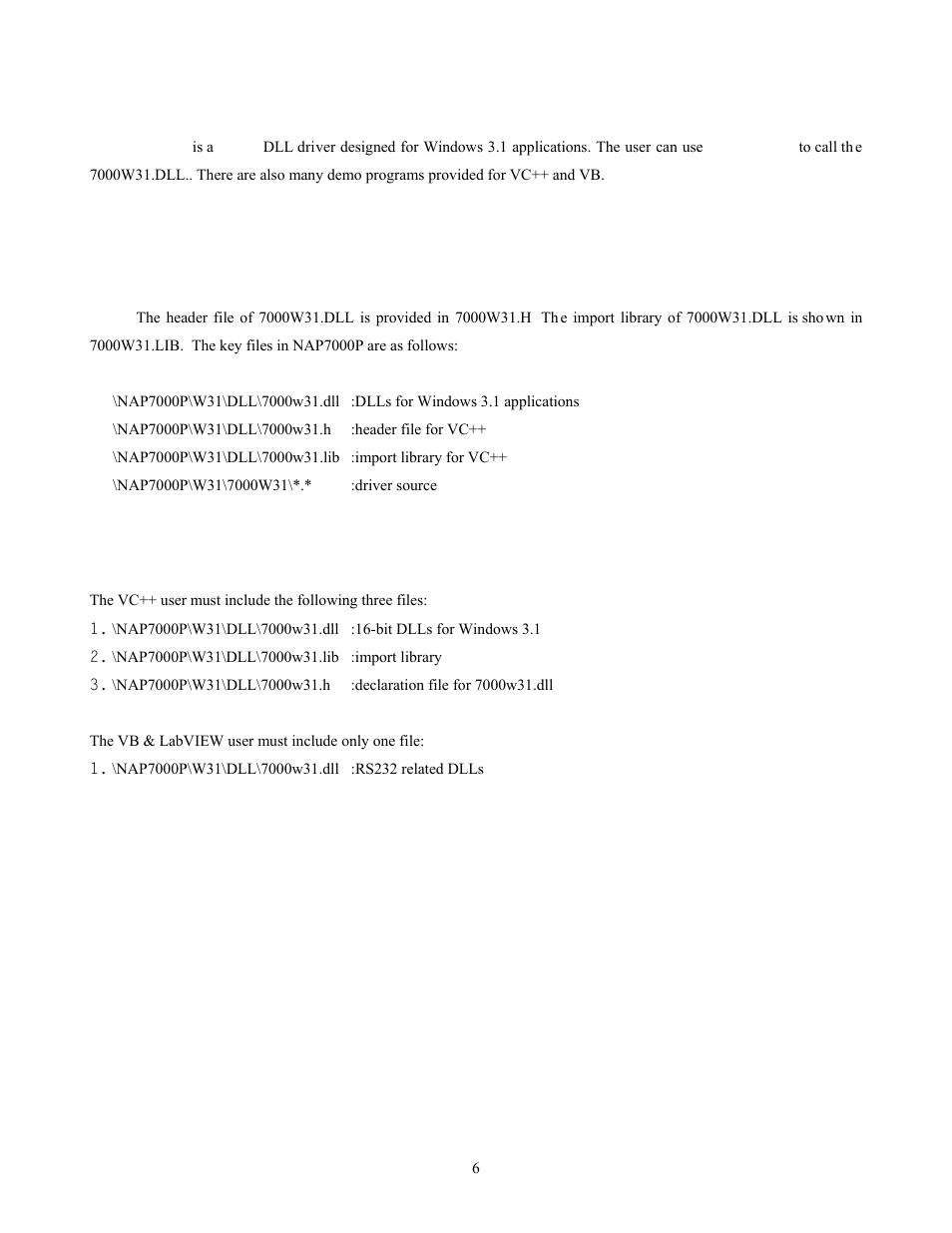 Windows 3.1 applications, 7000w31.dll, Required files | 3 windows 3.1 applications | Measurement Computing CB-NAP-7000P User Manual | Page 10 / 36