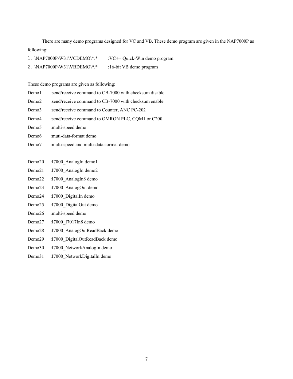 Demo programs | Measurement Computing CB-NAP-7000P User Manual | Page 11 / 36