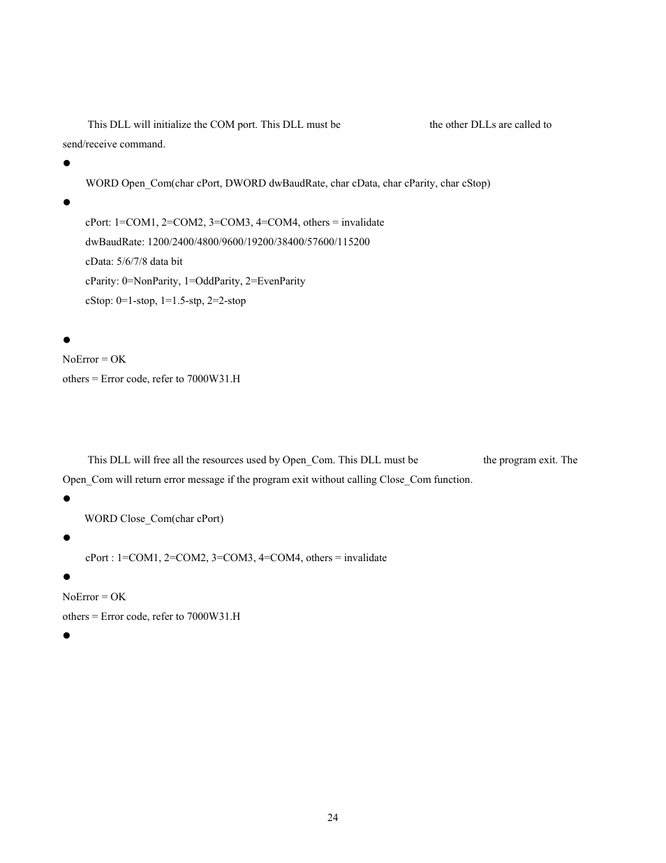 7000w31.dll for windows 3.1, Open_com, Close_com | Measurement Computing CB-NAP-7000P User Manual | Page 28 / 36