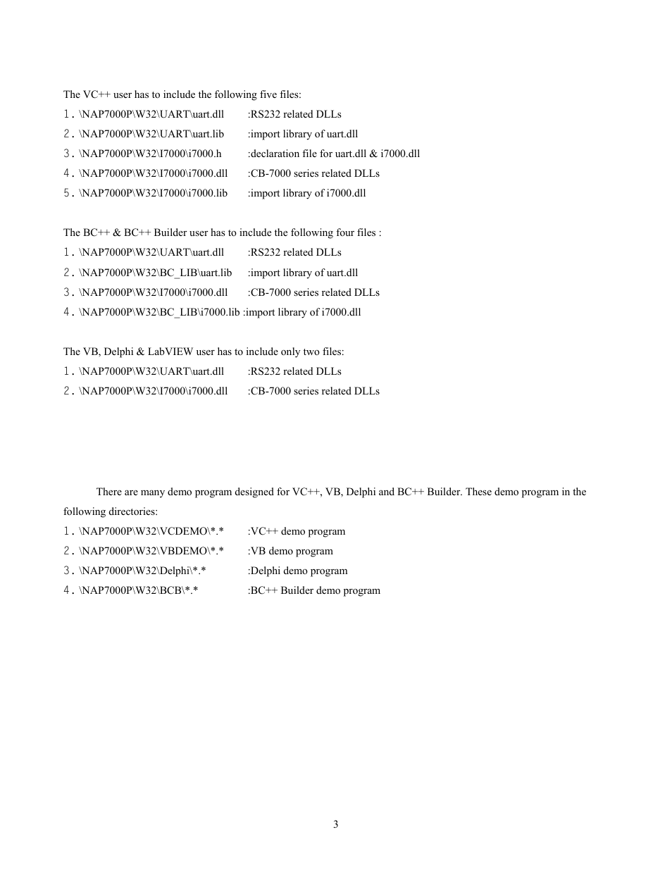 Required files, Demo programs | Measurement Computing CB-NAP-7000P User Manual | Page 7 / 36