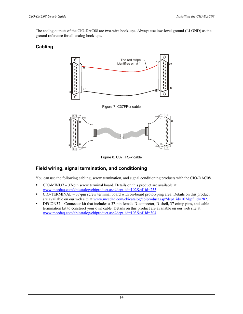 Cabling, Field wiring, signal termination, and conditioning | Measurement Computing CIO-DAC08 User Manual | Page 14 / 20