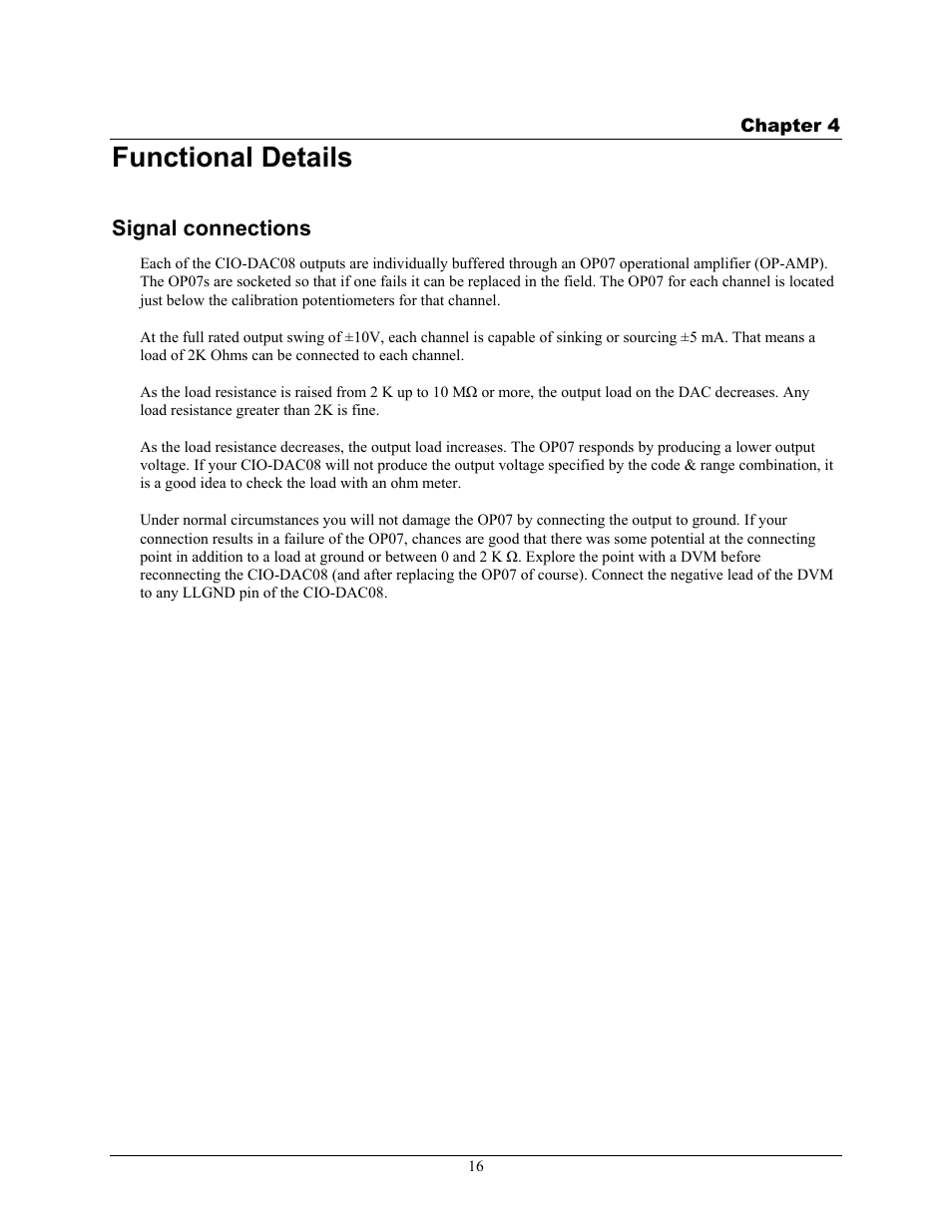 Functional details, Signal connections | Measurement Computing CIO-DAC08 User Manual | Page 16 / 20