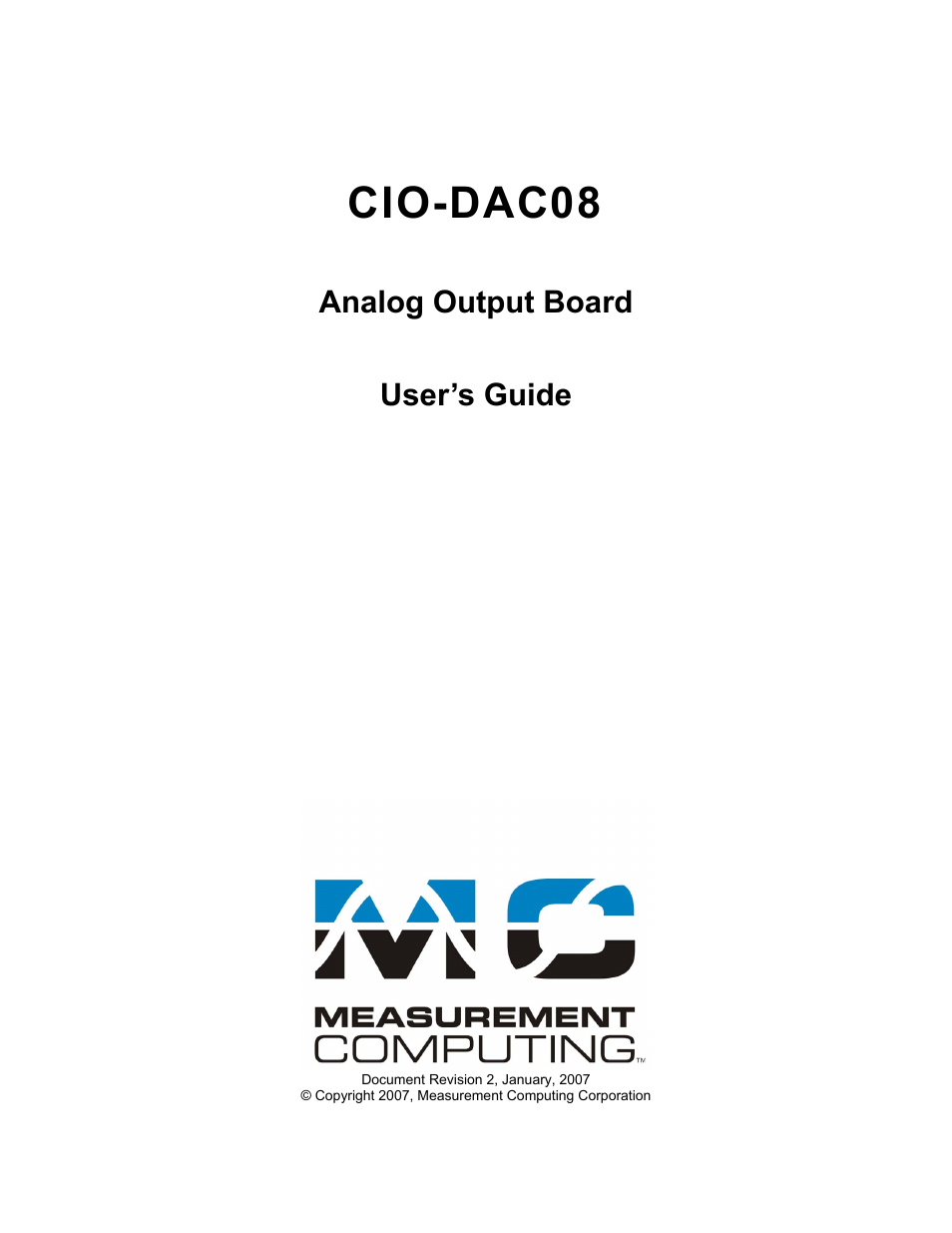Cio-dac08, Analog output board user’s guide | Measurement Computing CIO-DAC08 User Manual | Page 2 / 20