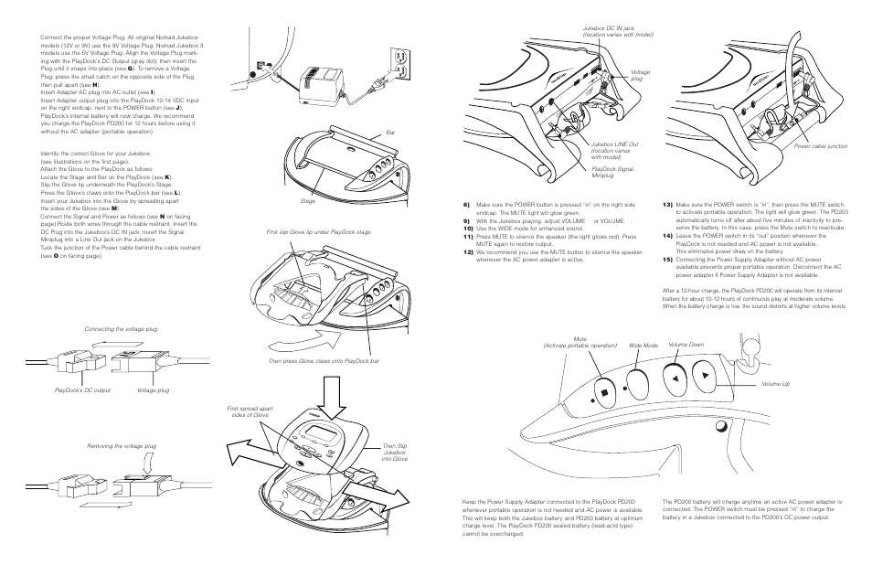 Jg i, First use, Preparing the jukebox | Normal operation (power supply adapter connected), Portable operation (without power supply adapter), Playdock controls charging | Cambridge SoundWorks PD200 V2 User Manual | Page 2 / 2