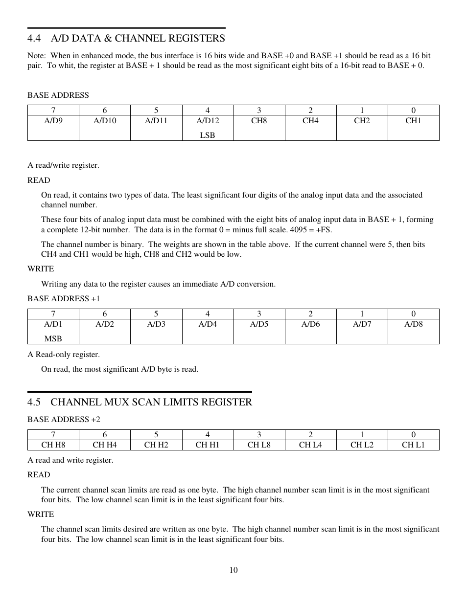 4 a/d data & channel registers, 5 channel mux scan limits register | Measurement Computing CIO-DAS16/330 User Manual | Page 14 / 34