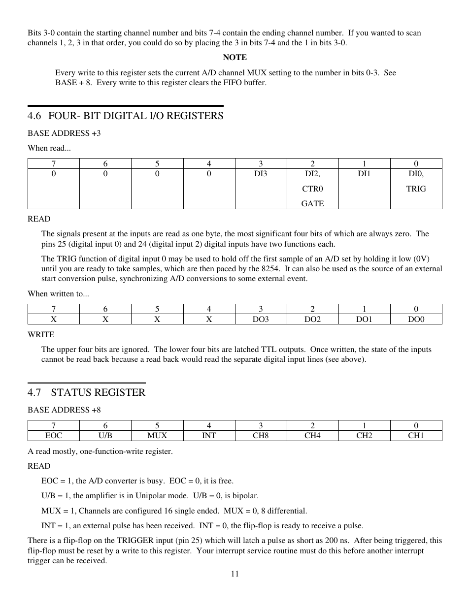 6 four- bit digital i/o registers, 7 status register | Measurement Computing CIO-DAS16/330 User Manual | Page 15 / 34