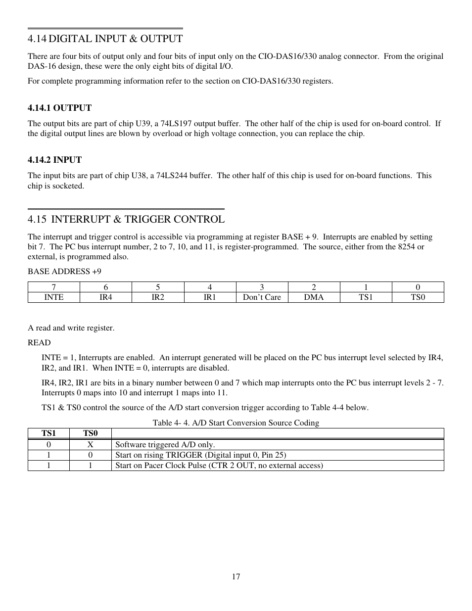 14 digital input & output, 15 interrupt & trigger control | Measurement Computing CIO-DAS16/330 User Manual | Page 21 / 34