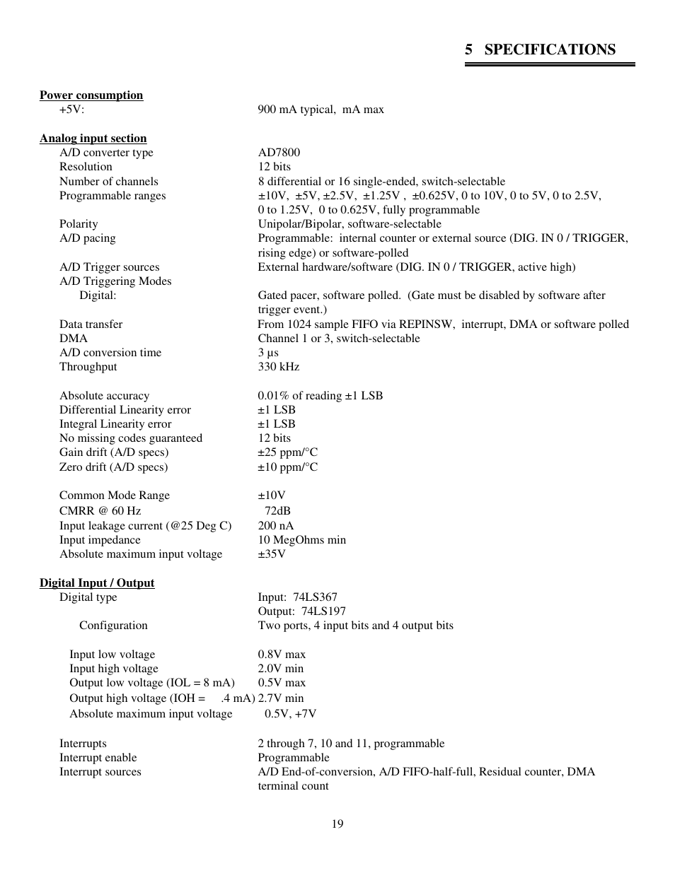 5 specifications | Measurement Computing CIO-DAS16/330 User Manual | Page 23 / 34