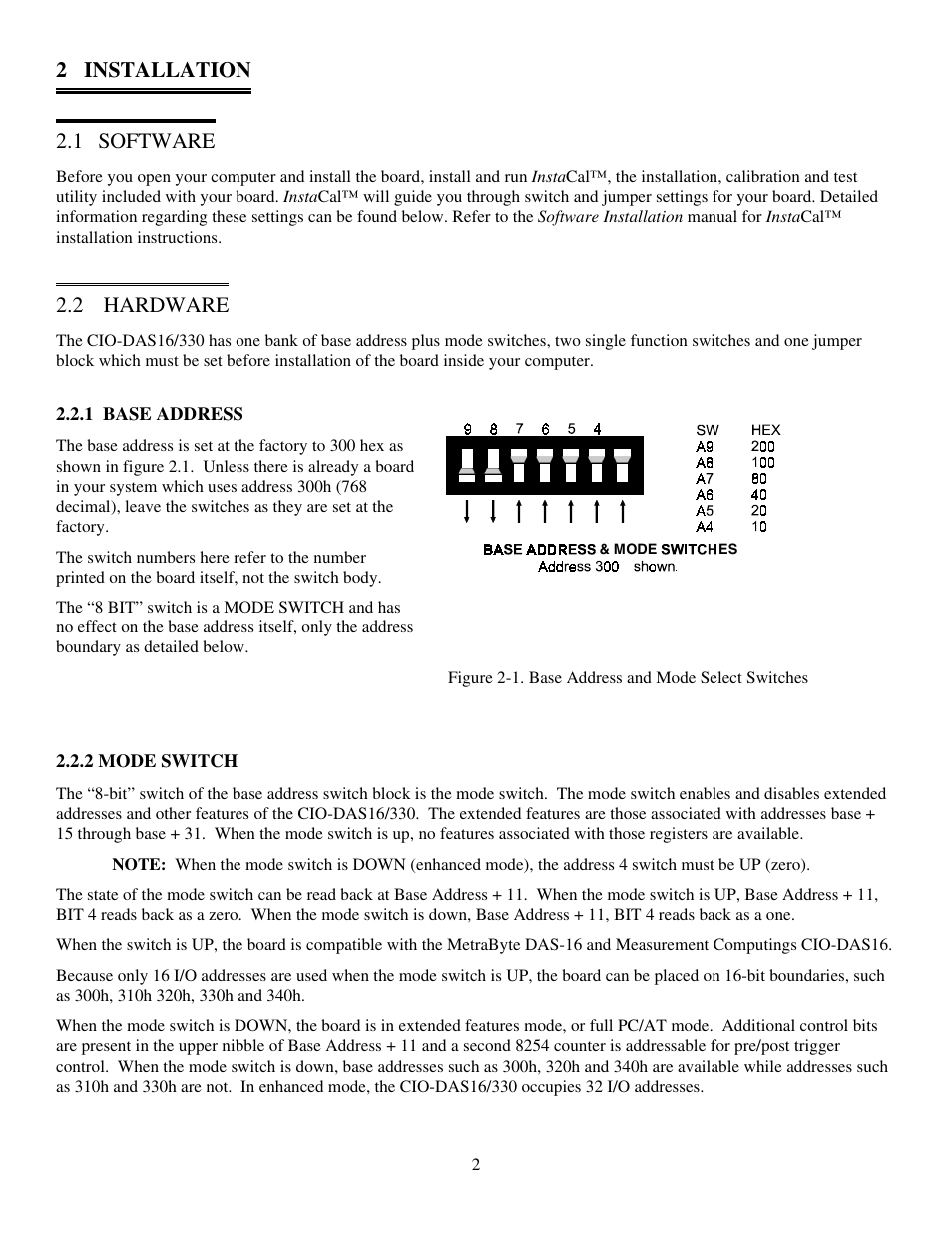 2 installation 2.1 software, 2 hardware | Measurement Computing CIO-DAS16/330 User Manual | Page 6 / 34