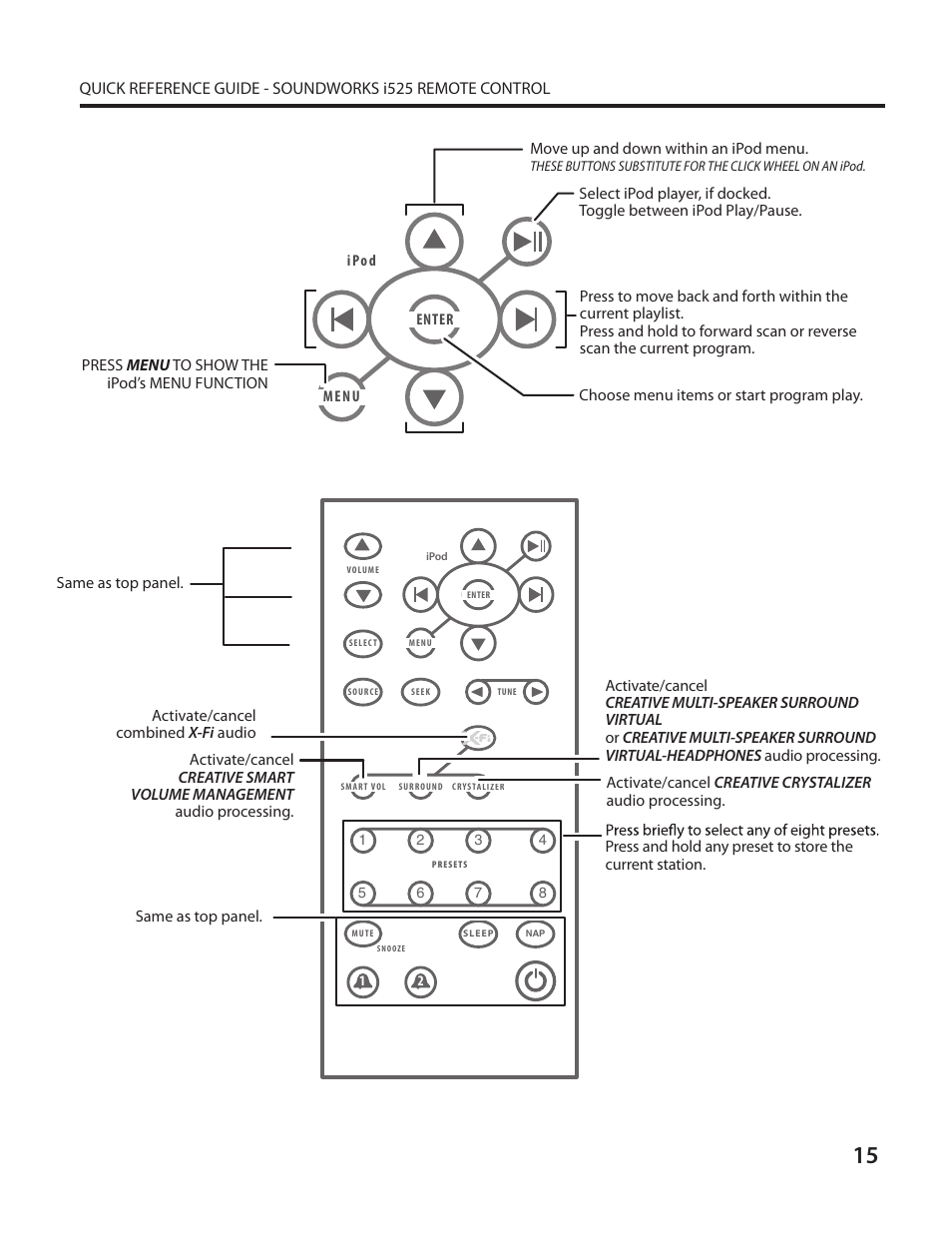 Snooze / mute, Tune, Menu select | Sleep nap | Cambridge SoundWorks I525 User Manual | Page 15 / 24