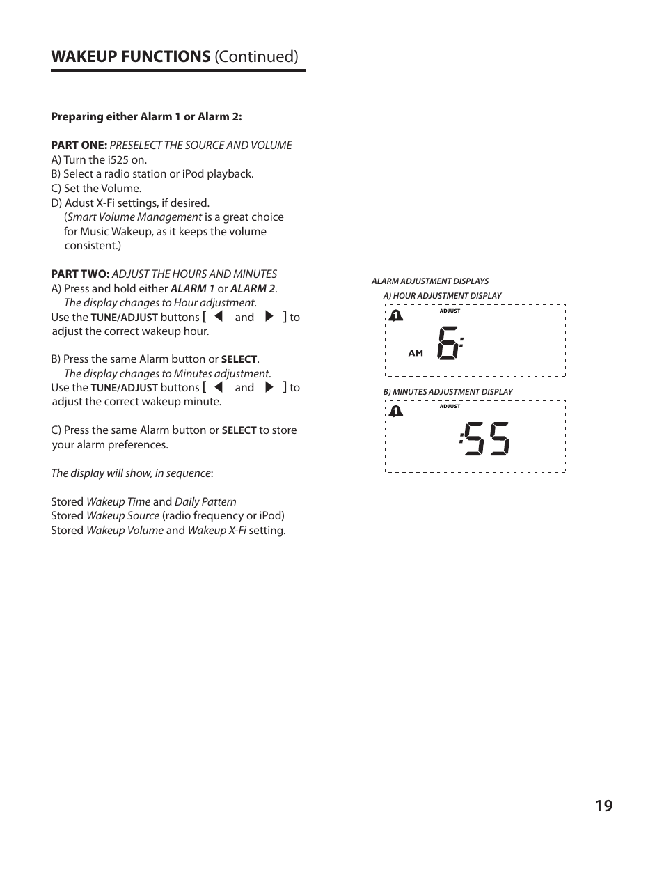 Wakeup functions (continued) | Cambridge SoundWorks I525 User Manual | Page 19 / 24
