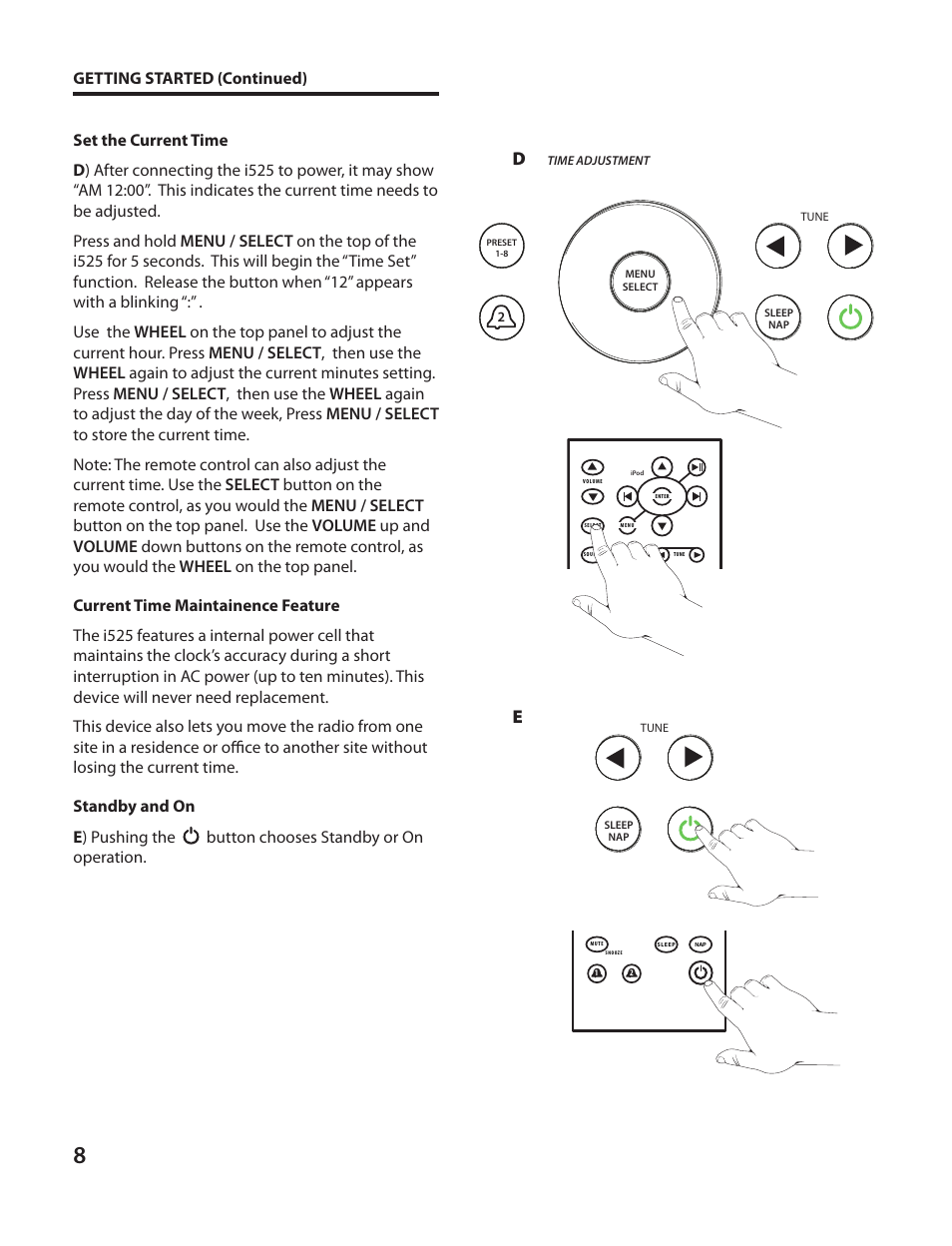 Snooze / mute | Cambridge SoundWorks I525 User Manual | Page 8 / 24