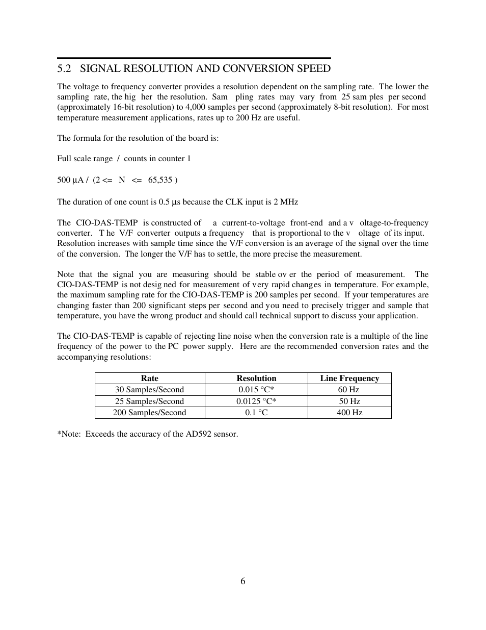 Signal resolution and conversion speed, 2 signal resolution and conversion speed | Measurement Computing CIO-DAS-TEMP User Manual | Page 10 / 20