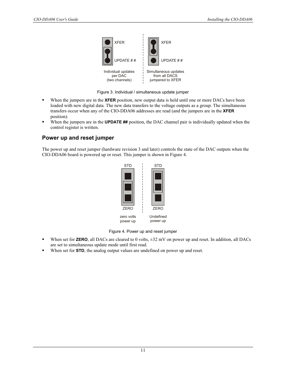 Power up and reset jumper, Figure 3 shows the jum | Measurement Computing CIO-DDA06 User Manual | Page 11 / 21