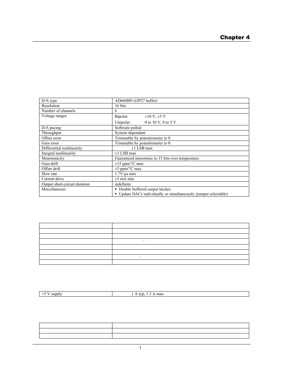 Specifications, Analog output, Digital input / output | Power consumption, Environmental, Chapter 4 | Measurement Computing CIO-DDA06/16 User Manual | Page 15 / 18