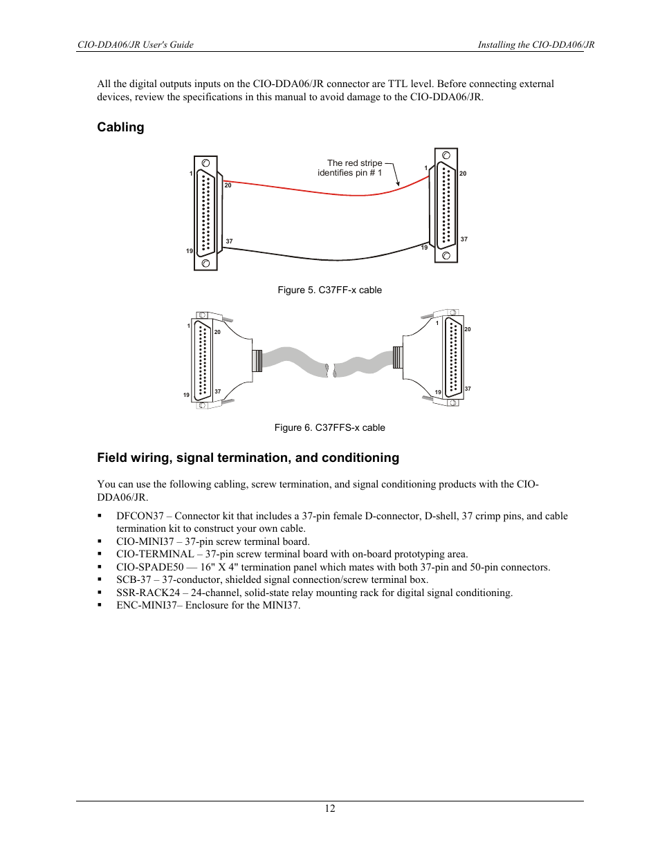 Cabling, Field wiring, signal termination, and conditioning | Measurement Computing CIO-DDA06/JR User Manual | Page 12 / 17