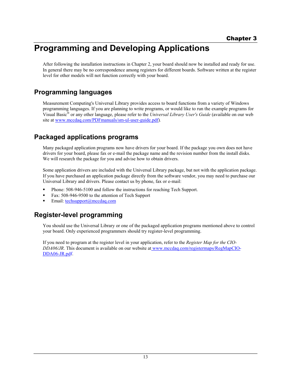 Programming and developing applications, Programming languages, Packaged applications programs | Register-level programming | Measurement Computing CIO-DDA06/JR User Manual | Page 13 / 17