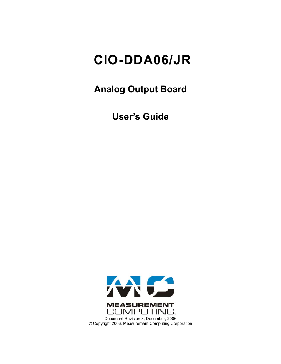 Cio-dda06/jr, Analog output board user’s guide | Measurement Computing CIO-DDA06/JR User Manual | Page 2 / 17