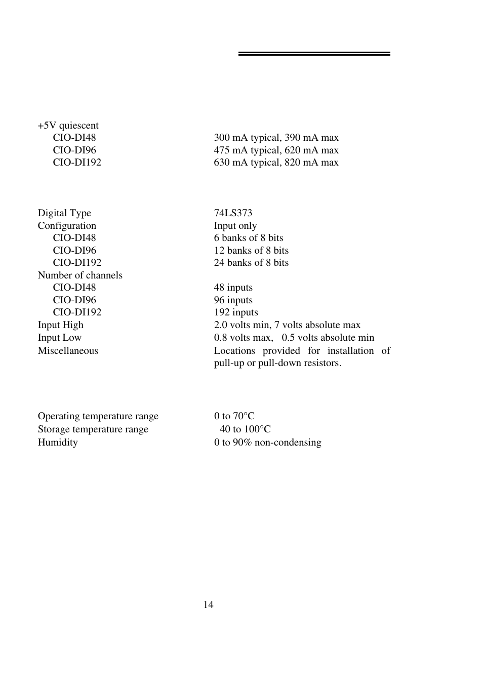 0 specifications | Measurement Computing CIO-DI48 User Manual | Page 18 / 24