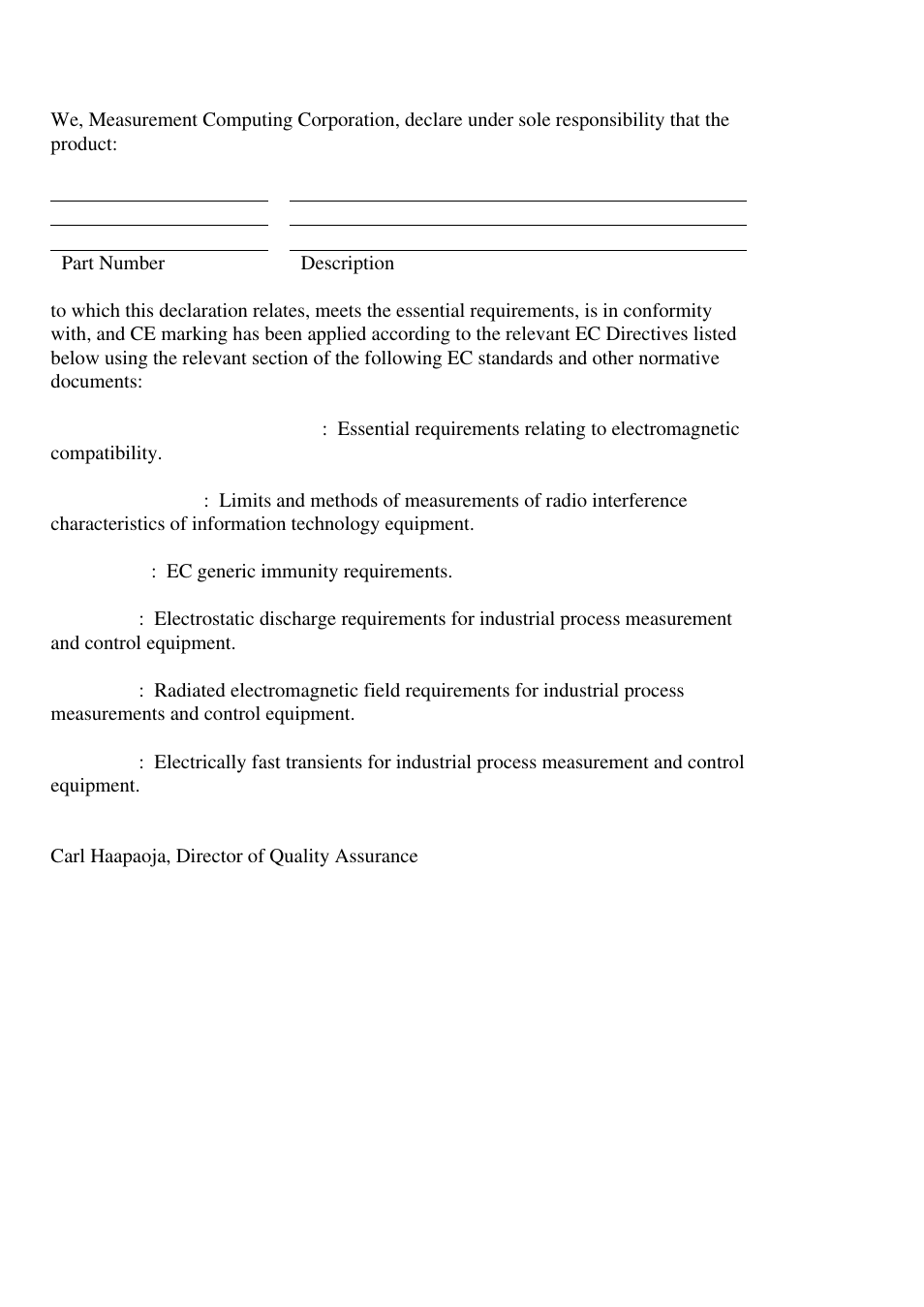 Ec declaration of conformity | Measurement Computing CIO-DI48 User Manual | Page 23 / 24