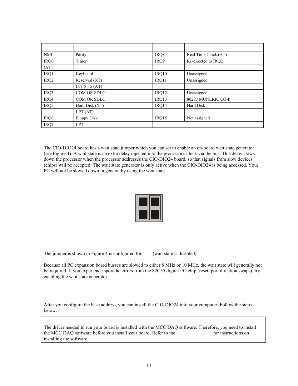 Wait state, Installing the cio-dio24 | Measurement Computing CIO-DIO24 User Manual | Page 11 / 20