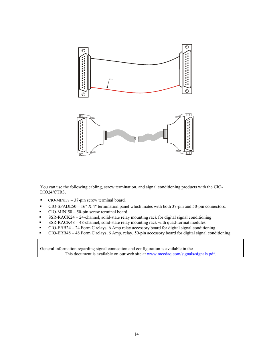 Cabling, Field wiring, signal termination, and conditioning, Field | Wiring, signal termination, and conditioning | Measurement Computing CIO-DIO24/CTR3 User Manual | Page 14 / 21