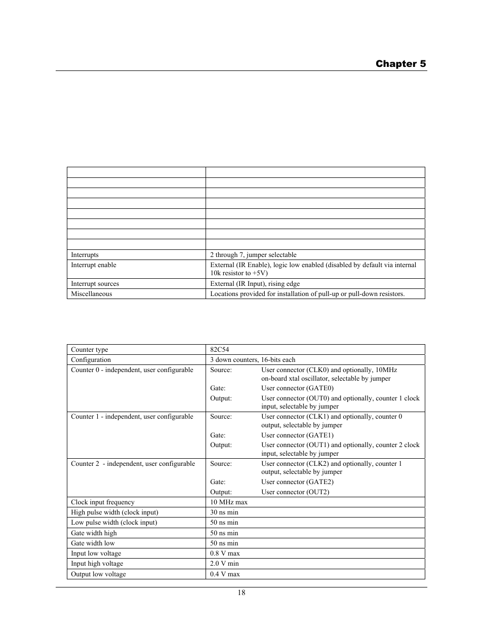Specifications, Digital input / output, Counters | Chapter 5 | Measurement Computing CIO-DIO24/CTR3 User Manual | Page 18 / 21