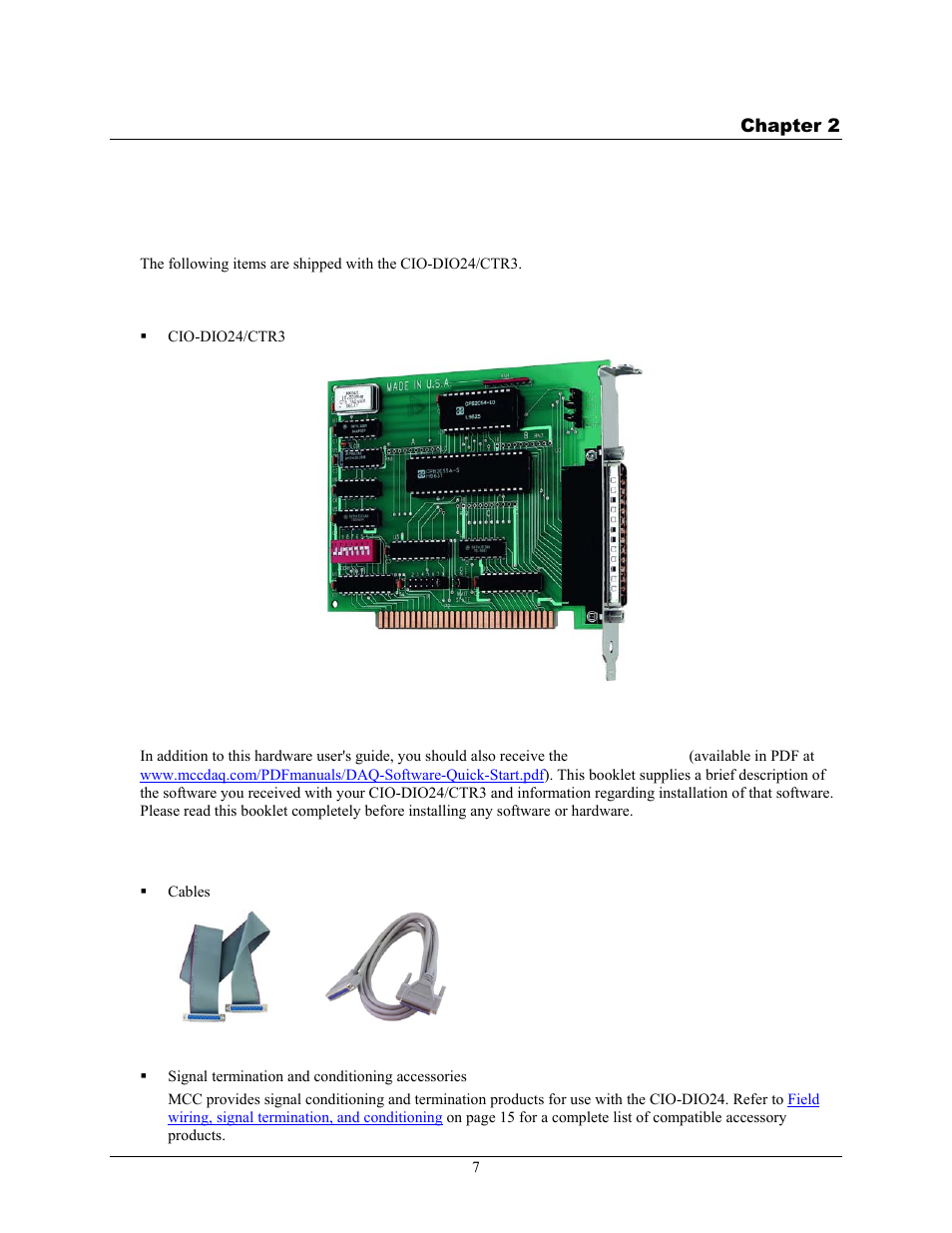 Installing the cio-dio24/ctr3, What comes with your cio-dio24/ctr3 shipment, Hardware | Additional documentation, Optional components | Measurement Computing CIO-DIO24/CTR3 User Manual | Page 7 / 21