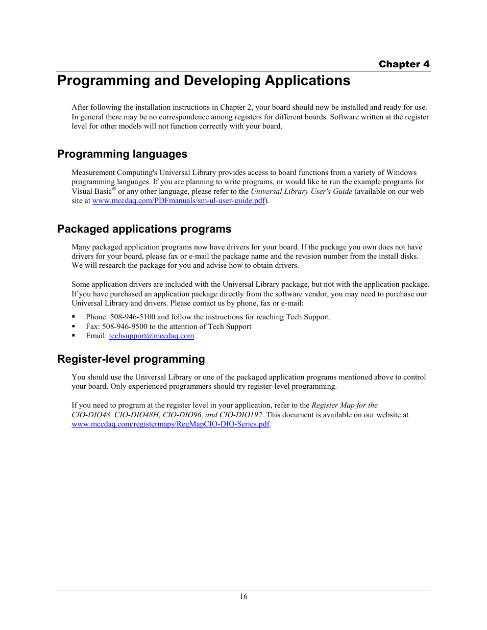 Programming and developing applications, Programming languages, Packaged applications programs | Register-level programming | Measurement Computing CIO-DIO96 User Manual | Page 16 / 20