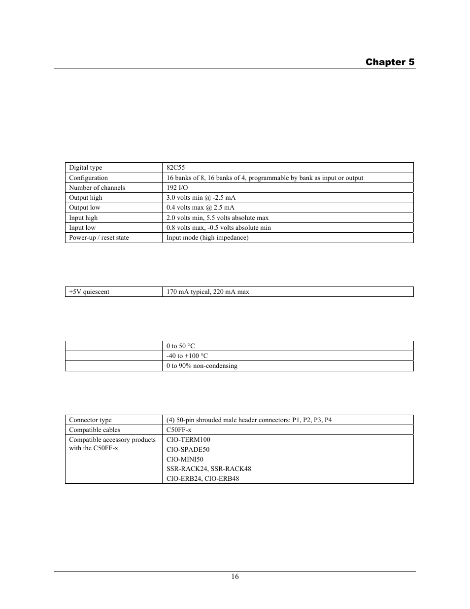 Specifications, Digital input / output, Power consumption | Environmental, Main connectors and pin out | Measurement Computing CIO-DIO192 User Manual | Page 16 / 20