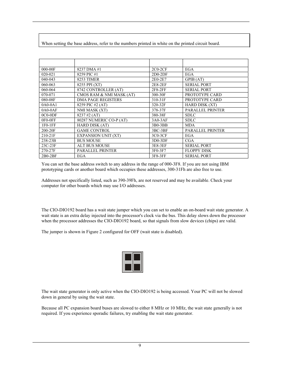 Wait state jumper, Wait state | Measurement Computing CIO-DIO192 User Manual | Page 9 / 20