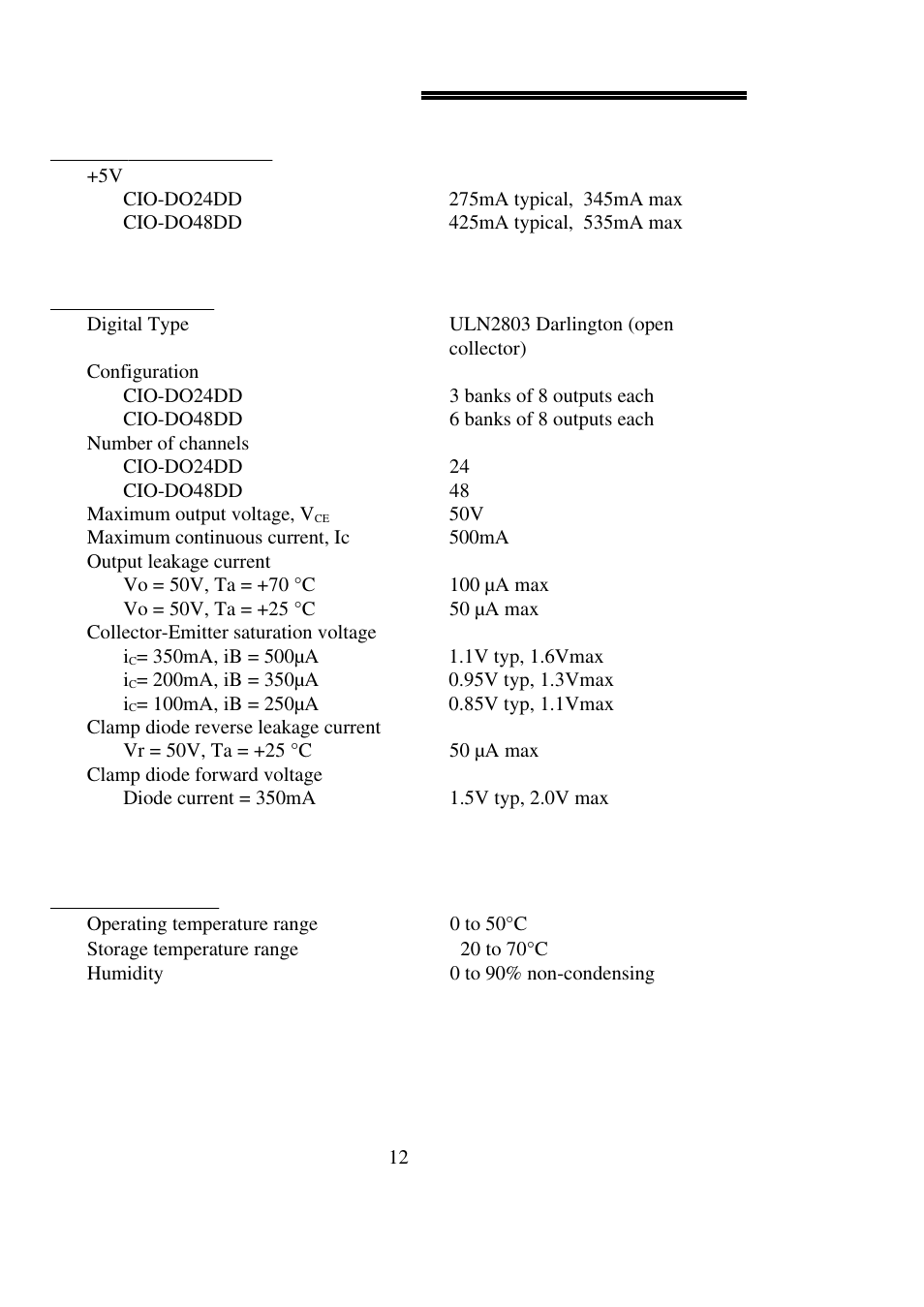 0 specifications, Power consumption, Digital output | Environmental | Measurement Computing CIO-DO24DD User Manual | Page 16 / 20