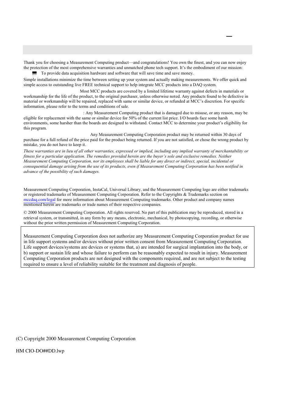 Management committed to your satisfaction | Measurement Computing CIO-DO24DD User Manual | Page 2 / 20